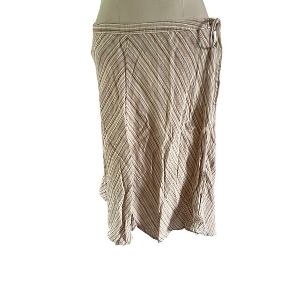 Vtg Y2K 2000s Tan Stripe Midi Wrap Skirt Sz 10 Rustic Linen Boho - Picture 1 of 8